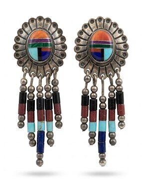 Q.T.‎ Sterling Multi-Stone Inlay Dangle Earrings